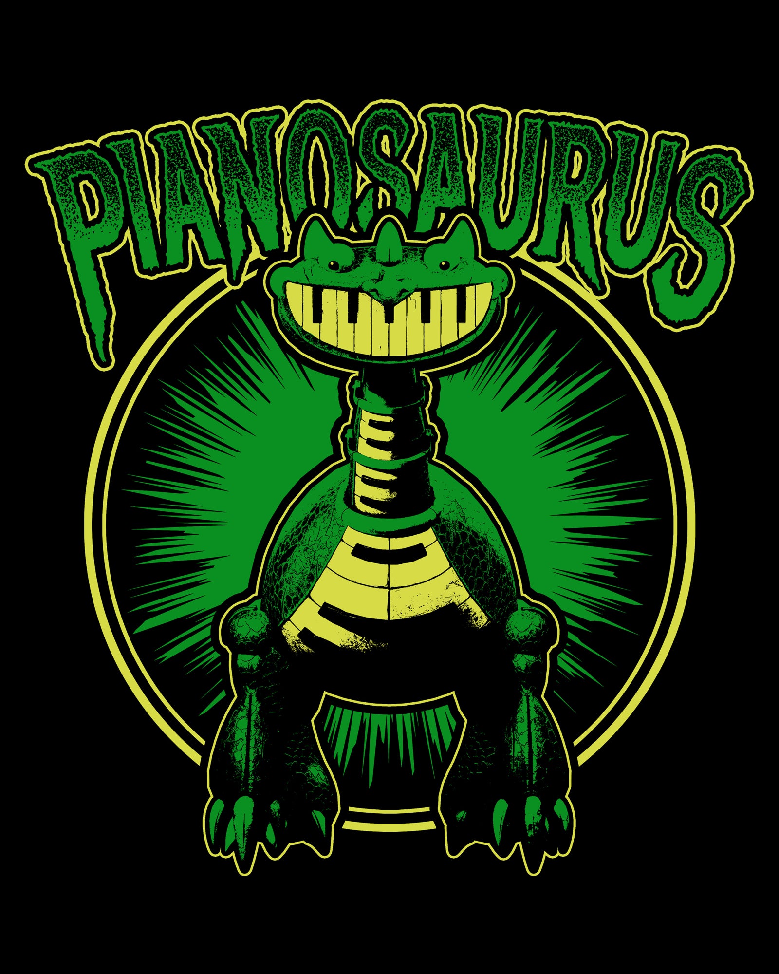 Pianosaurus Black Cotton T-Shirt for Men, Women & Kids