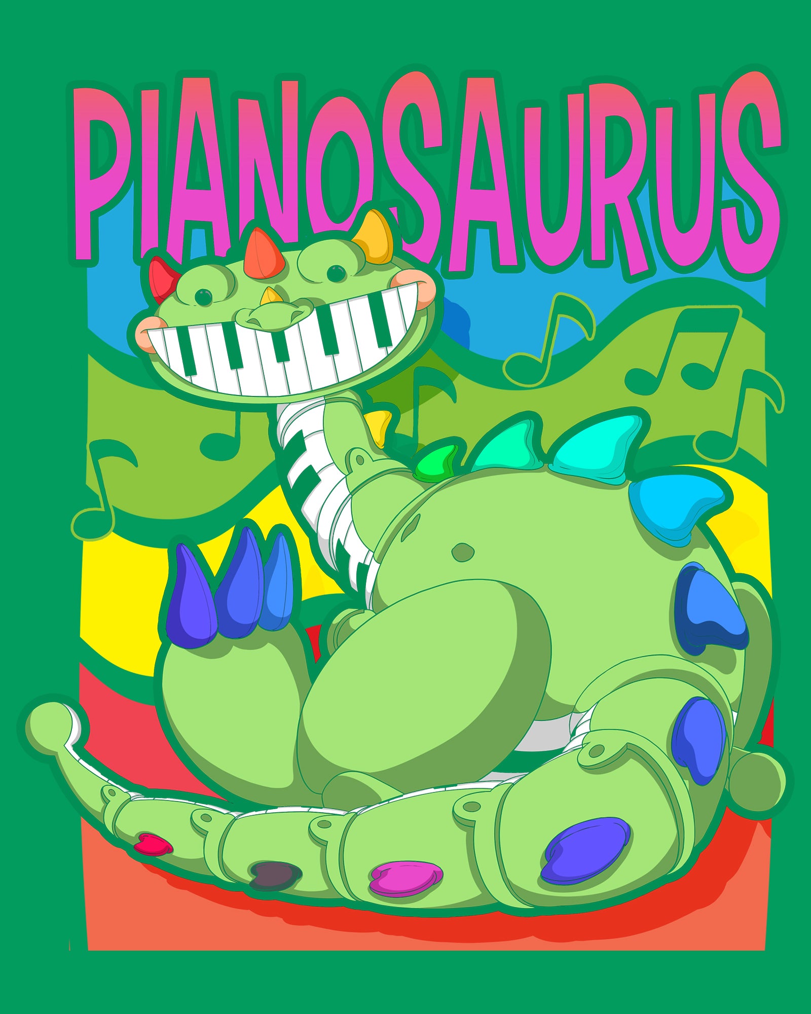 Pianosaurus Green Cotton T-Shirt for Men, Women & Kids