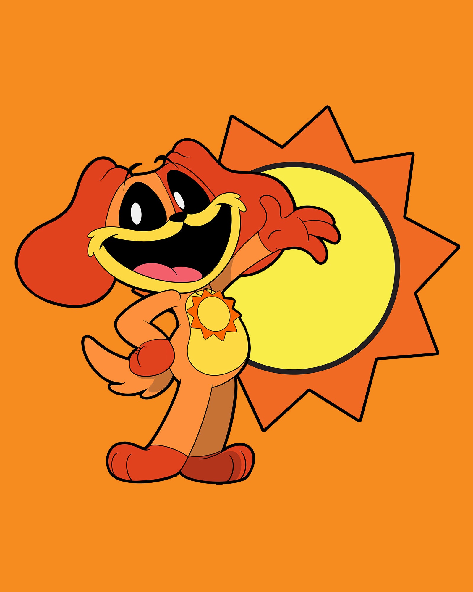 DogDay Cartoon Sun Orange Cotton T-Shirt - Unisex Fit