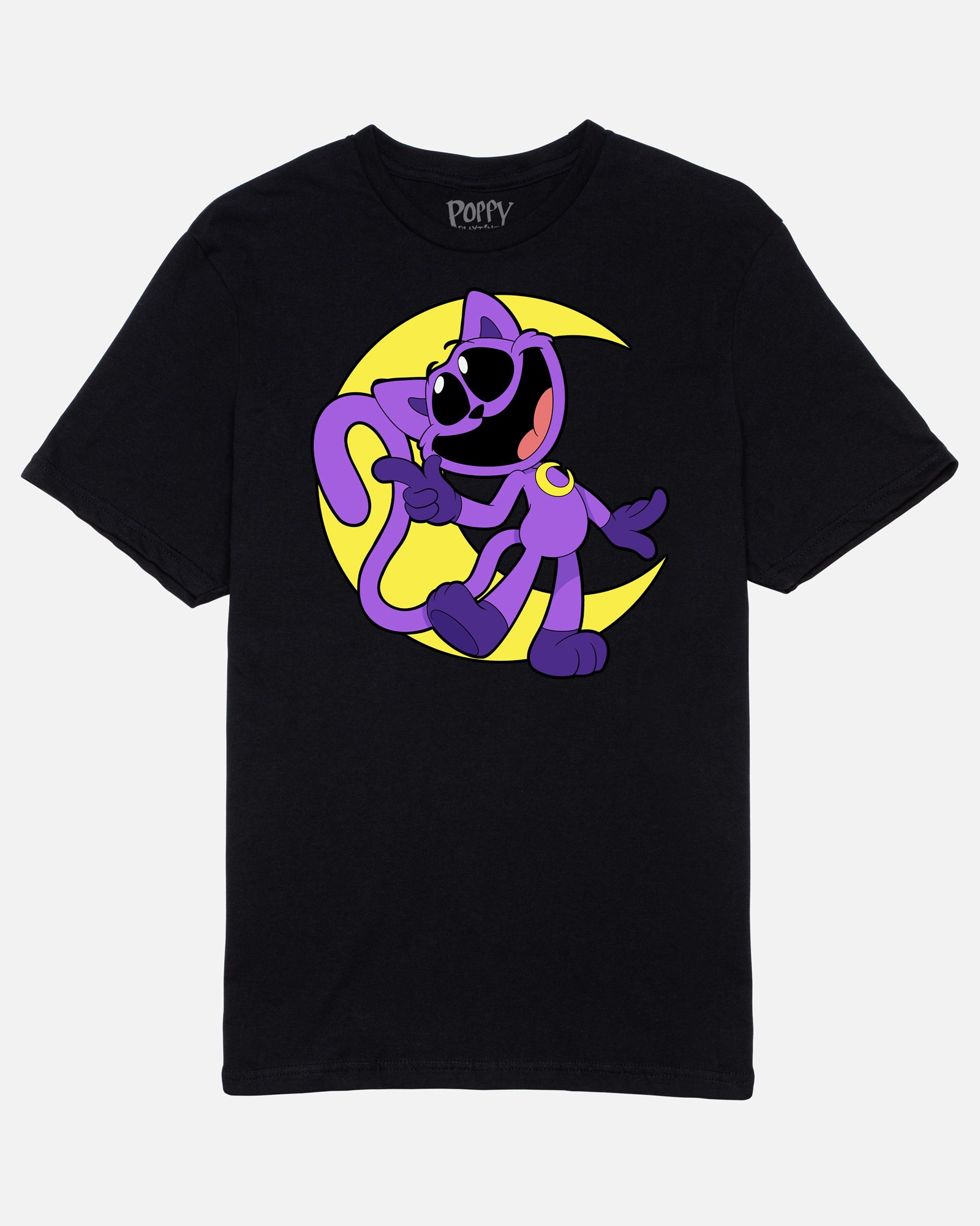 CatNap Cartoon Moon Graphic T-Shirt - Black Unisex Cotton Tee