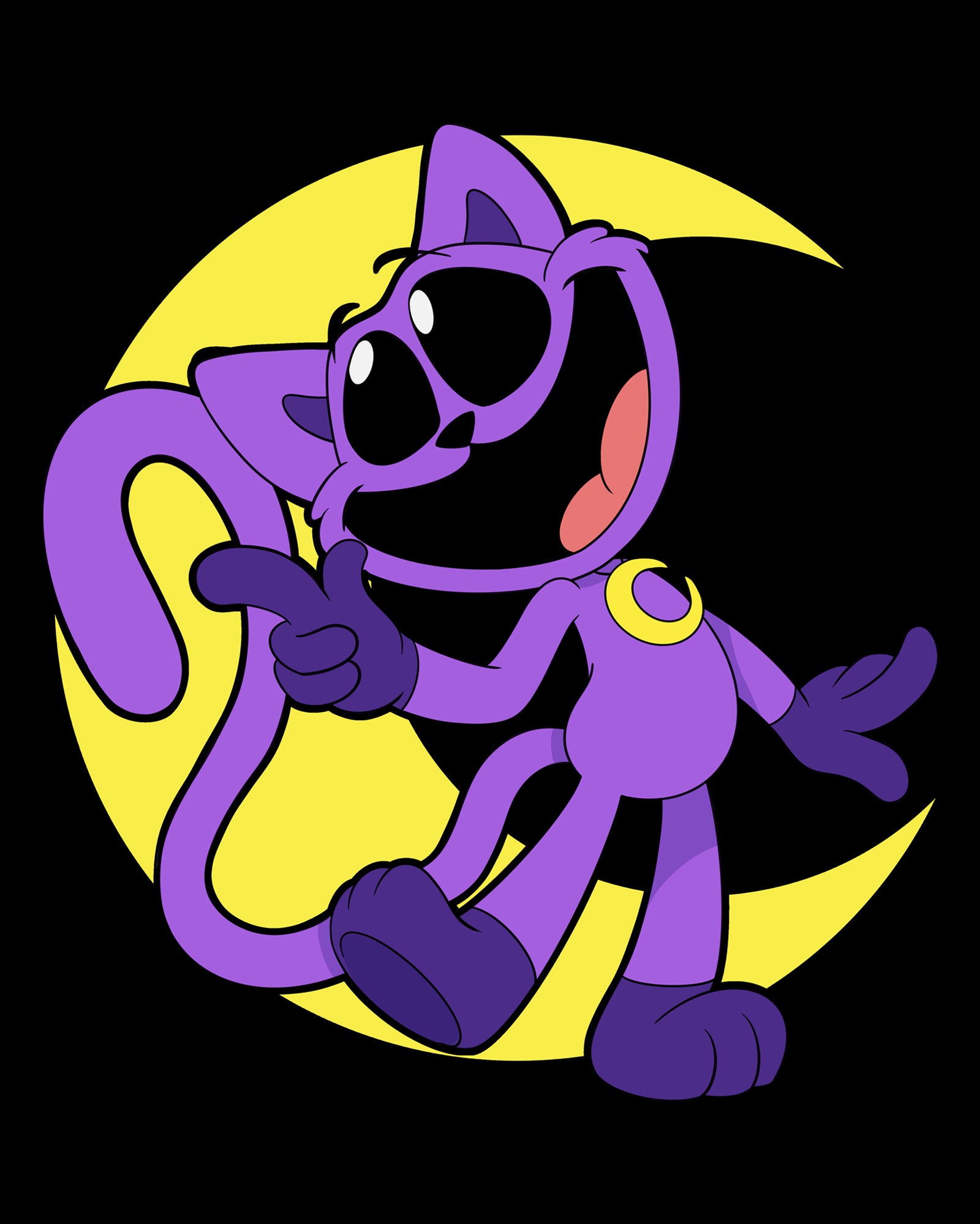 CatNap Cartoon Moon Graphic T-Shirt - Black Unisex Cotton Tee
