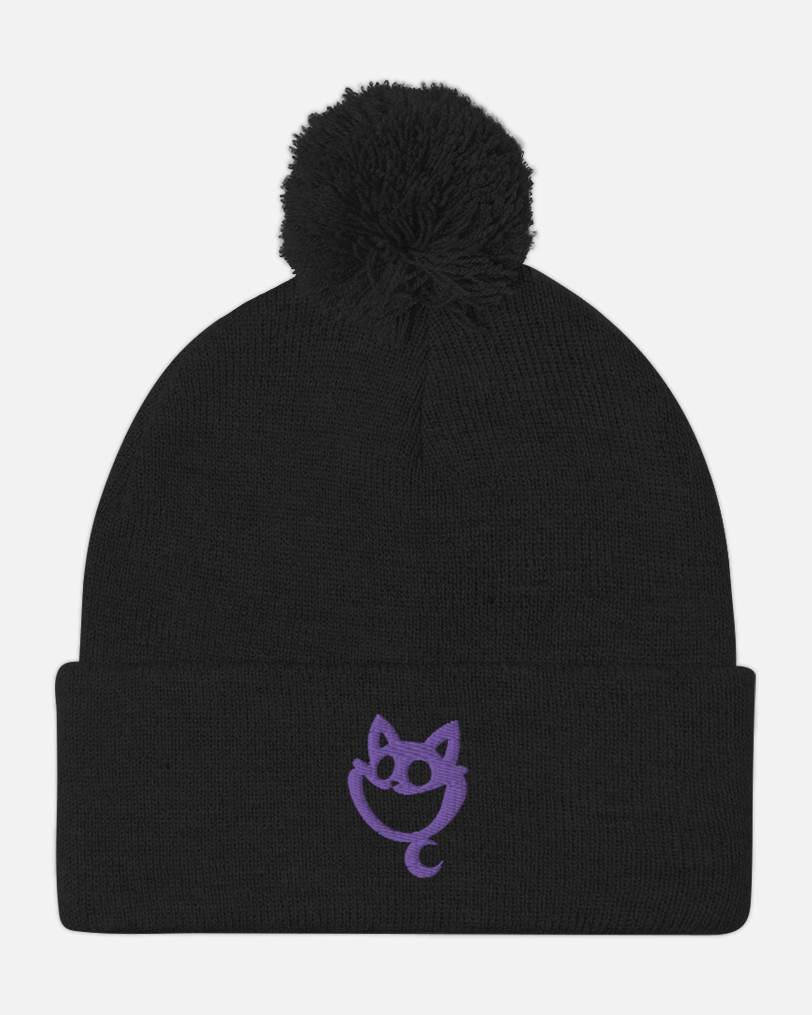 CatNap Black Pom-Pom Beanie - Acoustic Knit Winter Hat