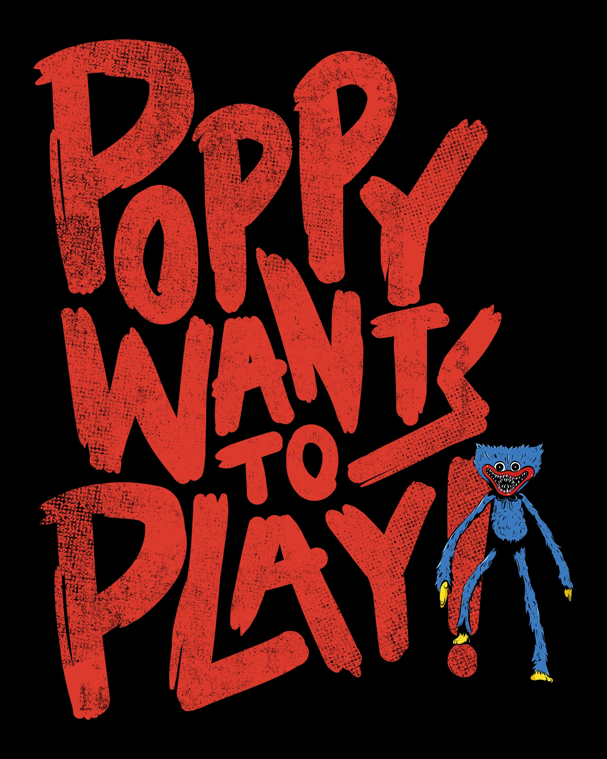 Poppy Wants To Play Cotton Drawstring Hoodie - Unisex Black