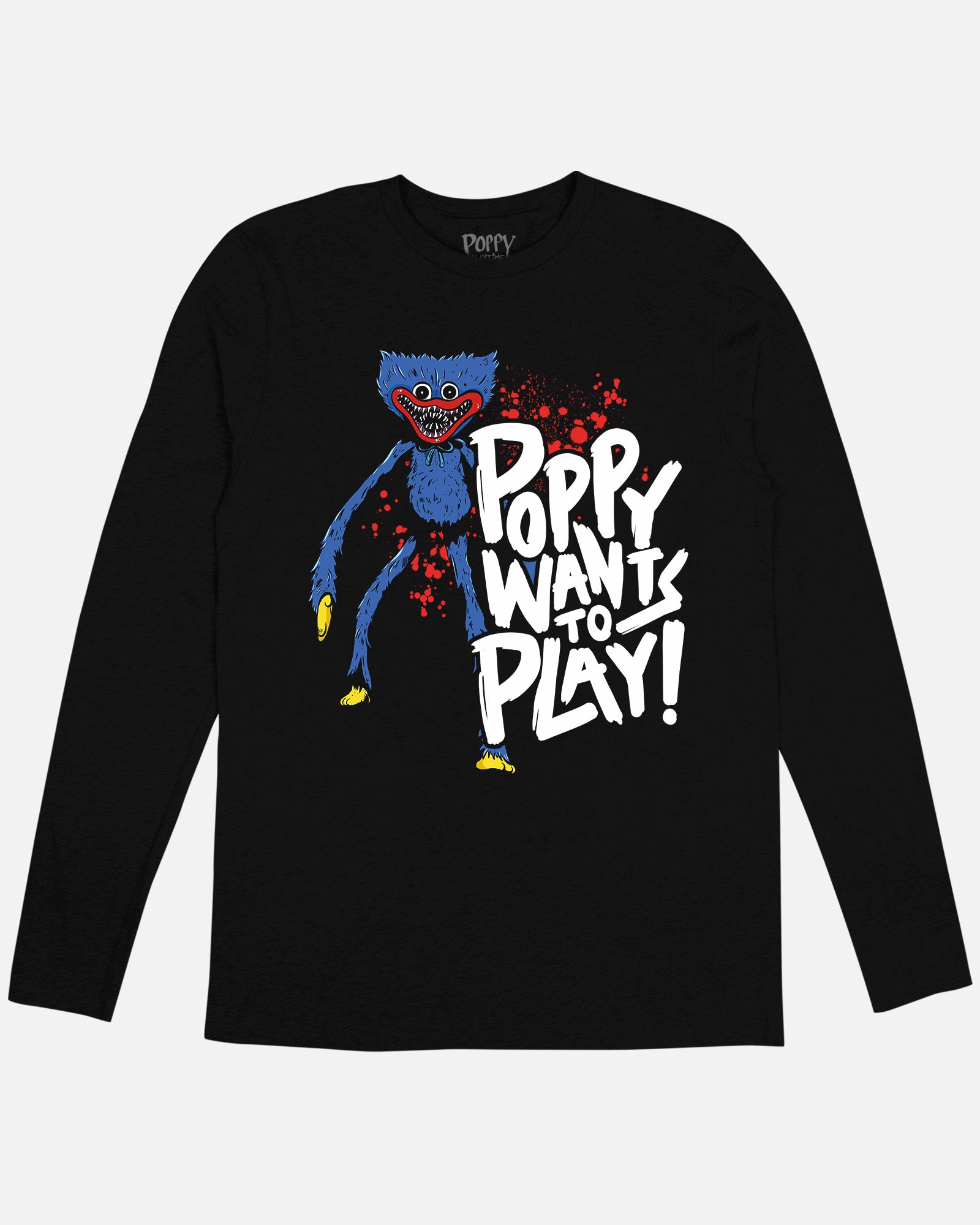 Poppy Wants To Play Black Cotton Long Sleeve T-Shirt