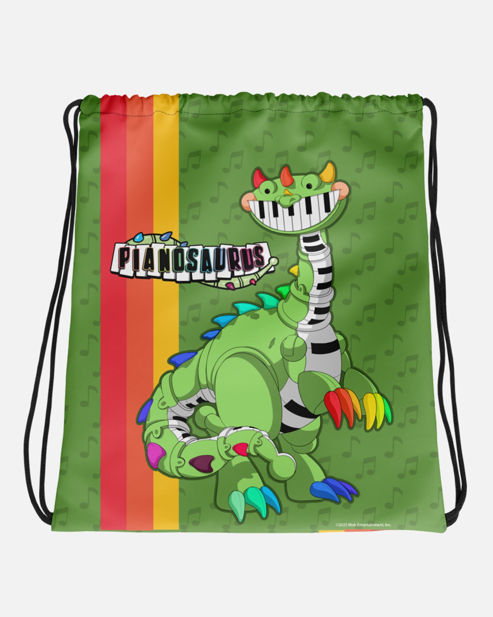 Pianosaurus Green Polyester Drawstring Bag - 15" x 17"