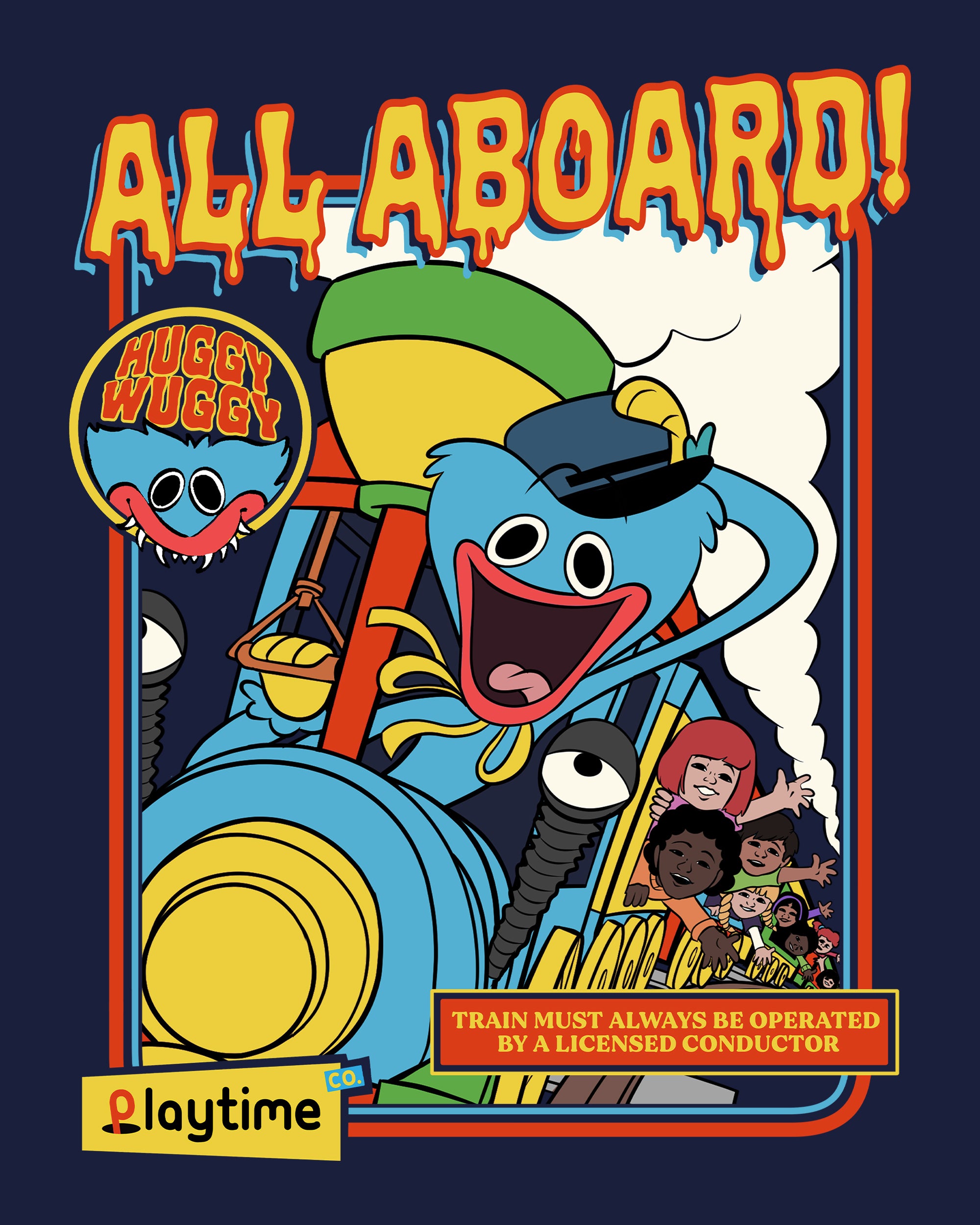 Huggy Wuggy "All Aboard!" T-Shirt - Navy Cotton Unisex Tee